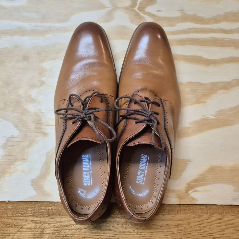 Stacy Adams Men's Brown Leather Cap Toe Oxford Dress Shoes Size 10M
